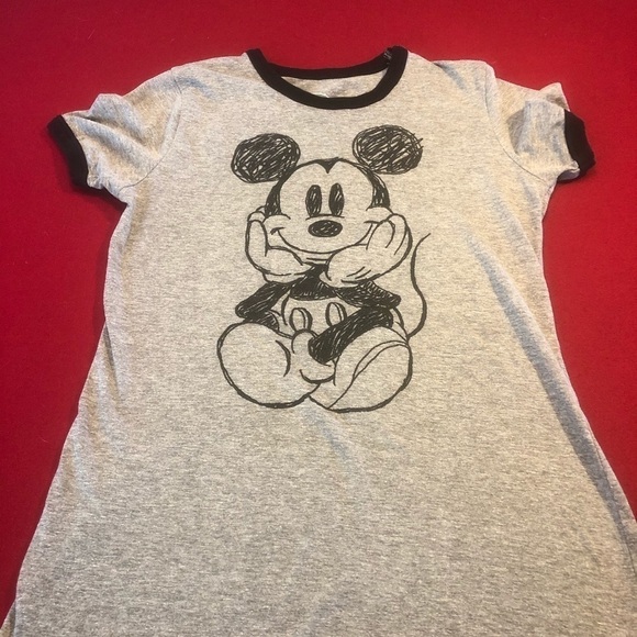 DISNEY Mickey Mouse Gray ribbed tee shirt - Picture 1 of 1